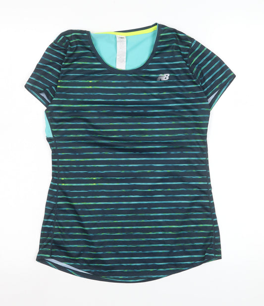 New Balance Women's Blue Striped XS Athletic Running Top