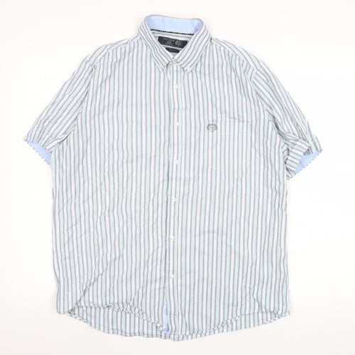 Paul Costelloe Living Men's Blue Striped Short Sleeve Button-Up Shirt L