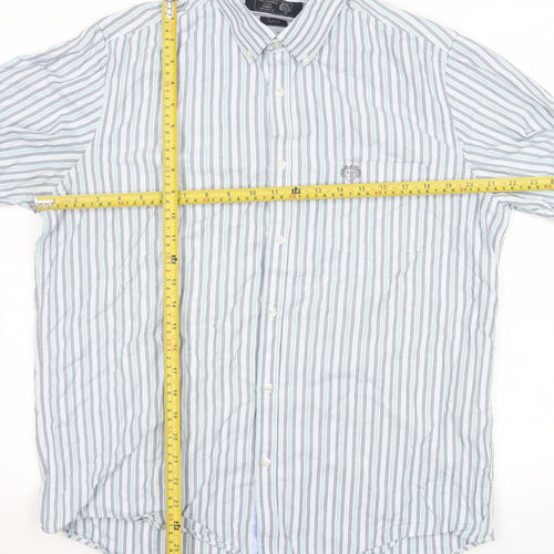 Paul Costelloe Living Men's Blue Striped Short Sleeve Button-Up Shirt L