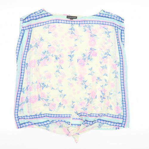 Warehouse Women's Multicoloured Floral Tie Hem Chiffon Blouse UK 12