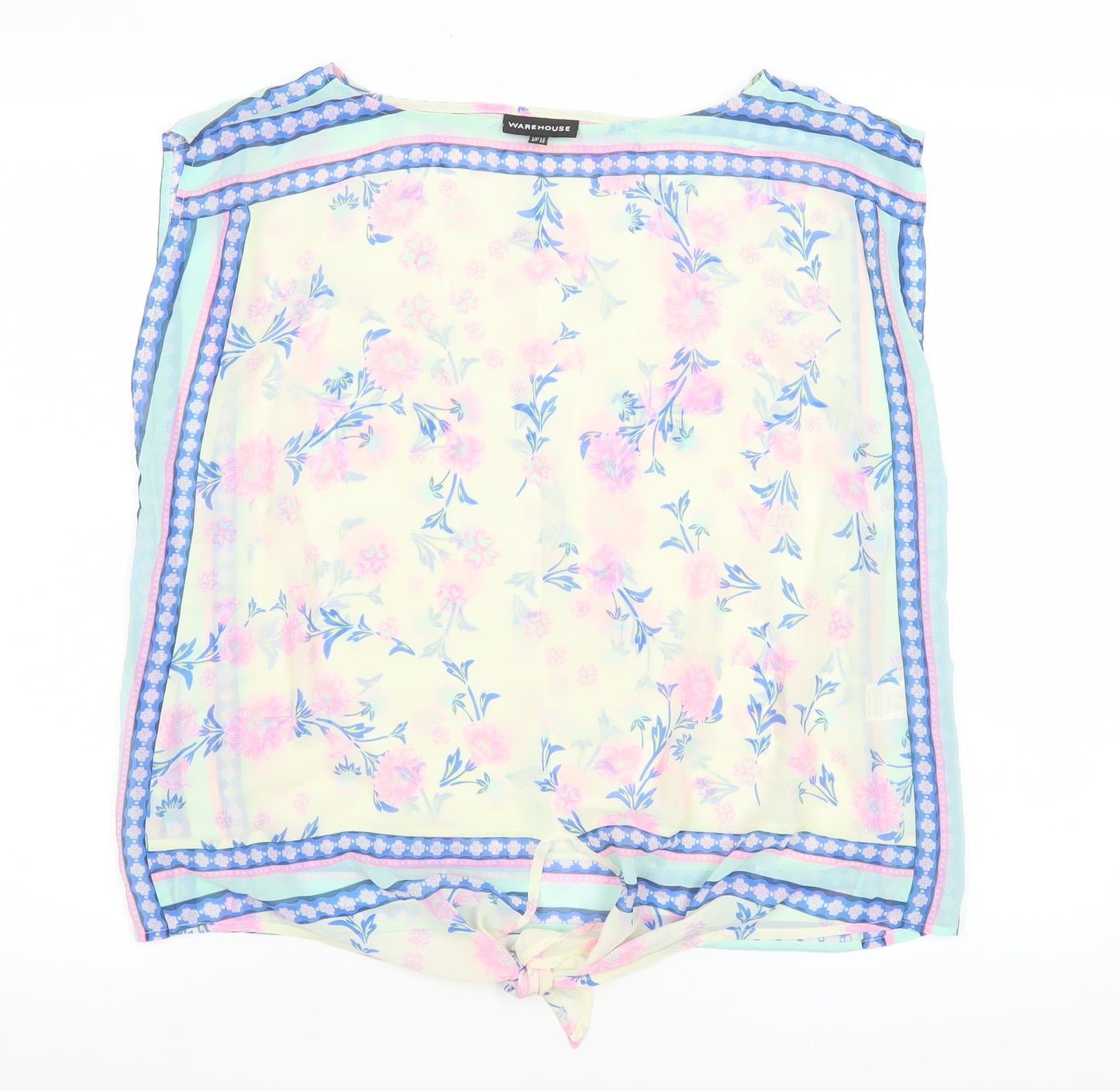 Warehouse Women's Multicoloured Floral Tie Hem Chiffon Blouse UK 12