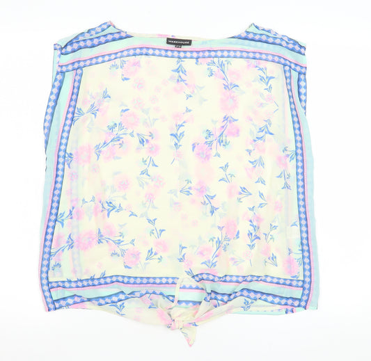 Warehouse Women's Multicoloured Floral Tie Hem Chiffon Blouse UK 12