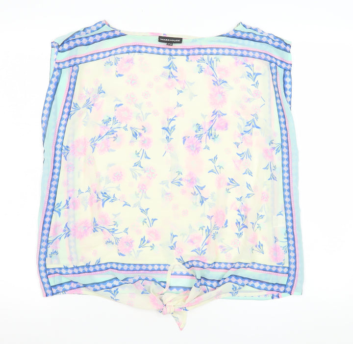Warehouse Women's Multicoloured Floral Tie Hem Chiffon Blouse UK 12