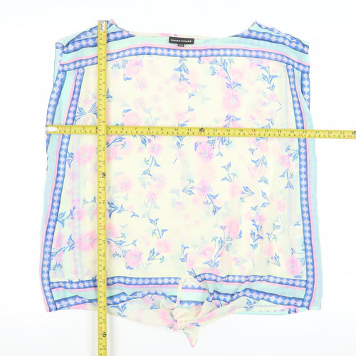 Warehouse Women's Multicoloured Floral Tie Hem Chiffon Blouse UK 12