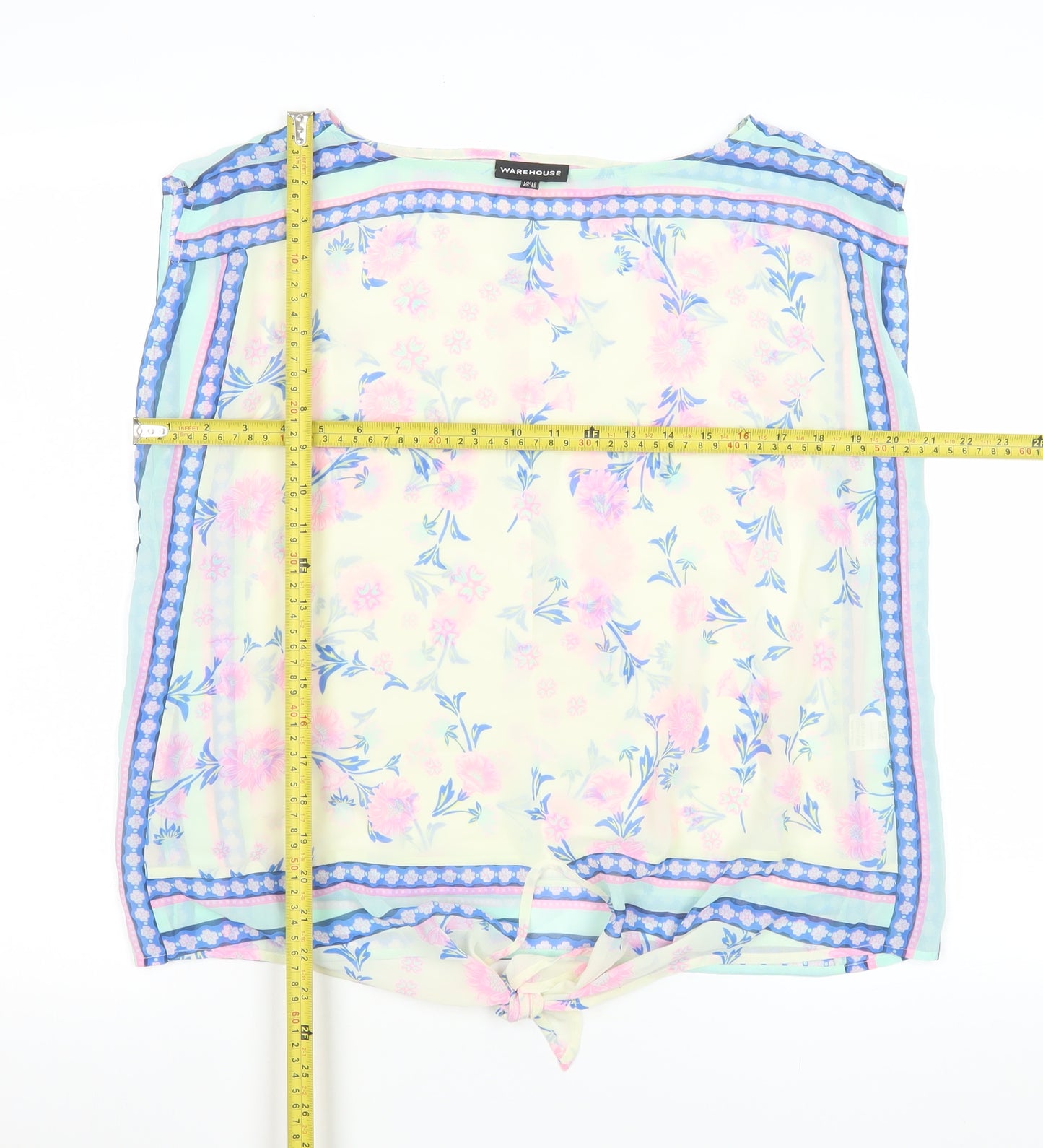 Warehouse Women's Multicoloured Floral Tie Hem Chiffon Blouse UK 12