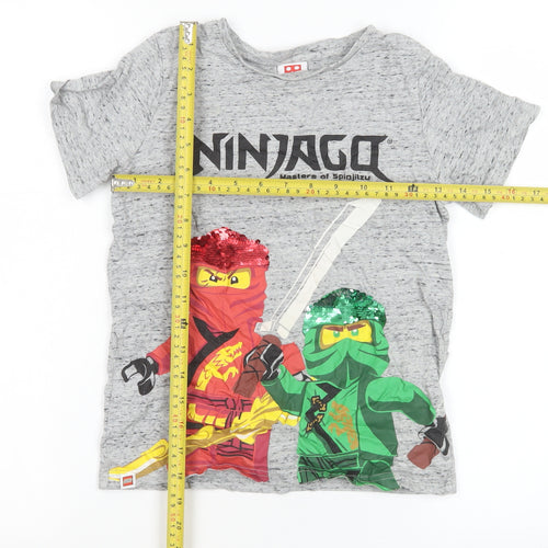 Tu Boys Grey Ninjago Sequin Graphic Short Sleeve T-Shirt 9 Years