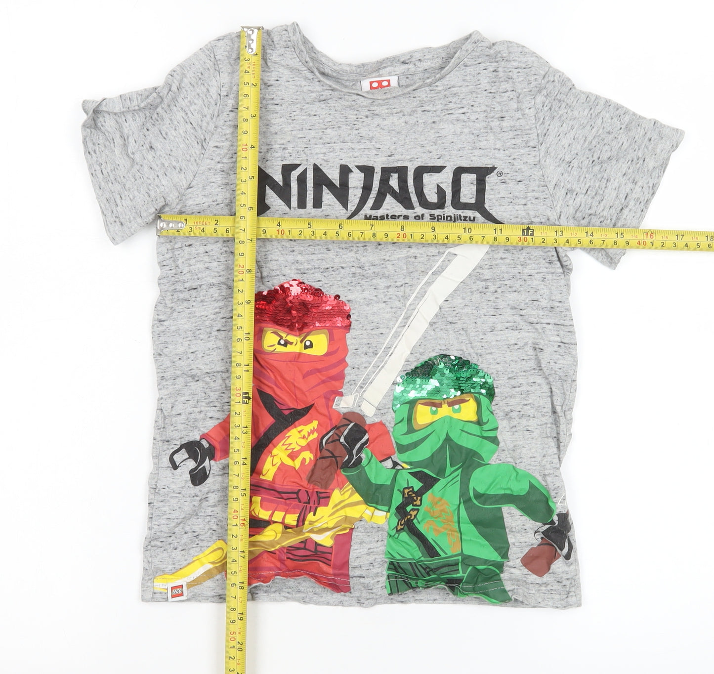 Tu Boys Grey Ninjago Sequin Graphic Short Sleeve T-Shirt 9 Years
