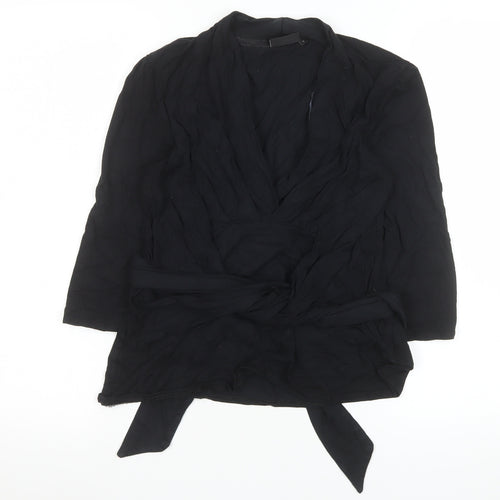 Next Womens Black Wrap Viscose Blouse Size 12 Long Sleeve