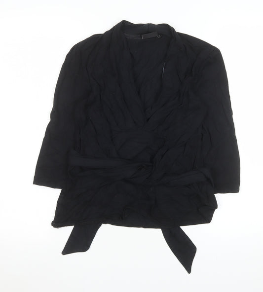 Next Womens Black Wrap Viscose Blouse Size 12 Long Sleeve