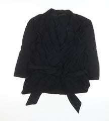 Next Womens Black Wrap Viscose Blouse Size 12 Long Sleeve