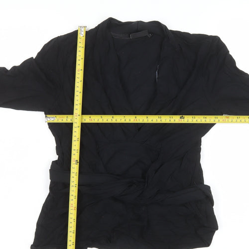 Next Womens Black Wrap Viscose Blouse Size 12 Long Sleeve