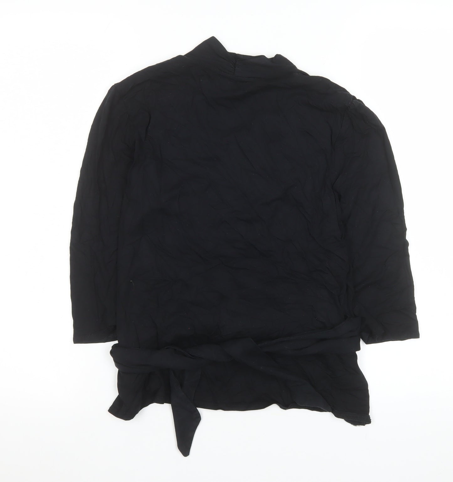 Next Womens Black Wrap Viscose Blouse Size 12 Long Sleeve