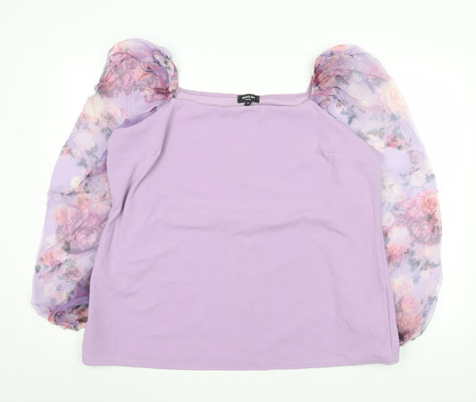 Simply Be Women's Purple Floral Puff Sleeve Tunic Blouse Size 20