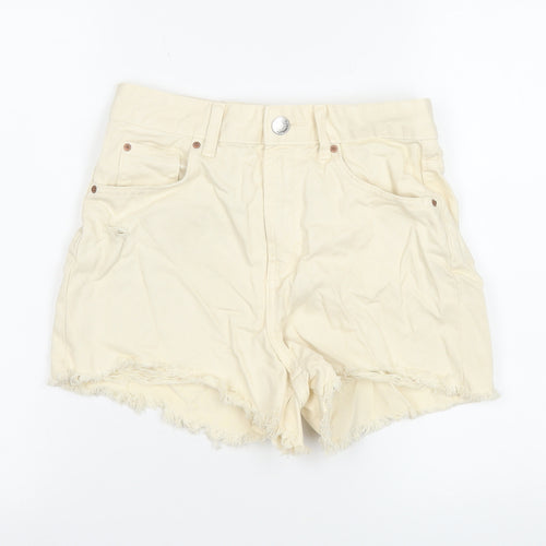 Primark Women Beige Cut-Off Denim Shorts Size 8 High Waist