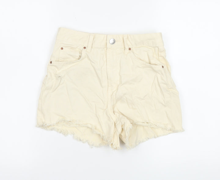 Primark Women Beige Cut-Off Denim Shorts Size 8 High Waist