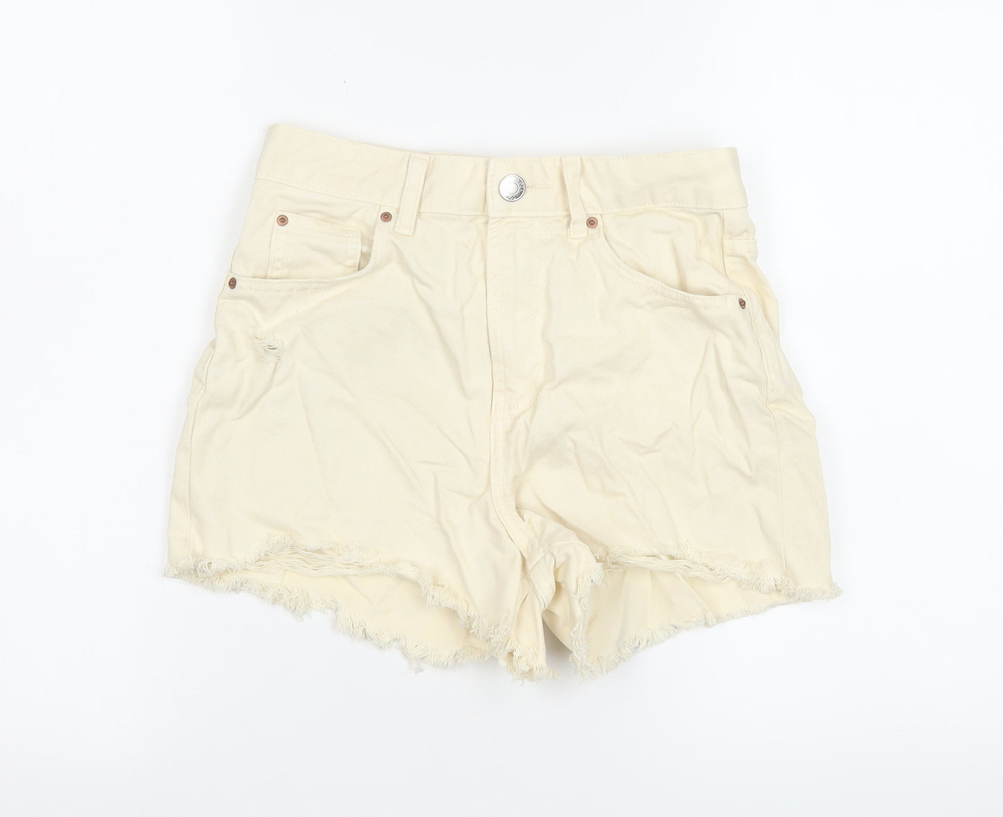Primark Women Beige Cut-Off Denim Shorts Size 8 High Waist