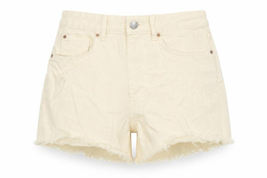 Primark Women Beige Cut-Off Denim Shorts Size 8 High Waist
