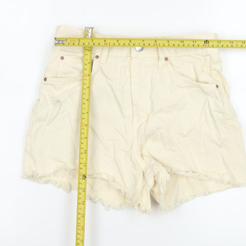 Primark Women Beige Cut-Off Denim Shorts Size 8 High Waist
