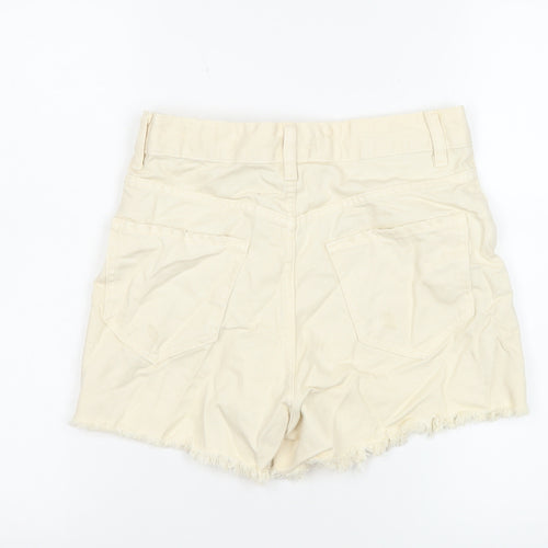 Primark Women Beige Cut-Off Denim Shorts Size 8 High Waist