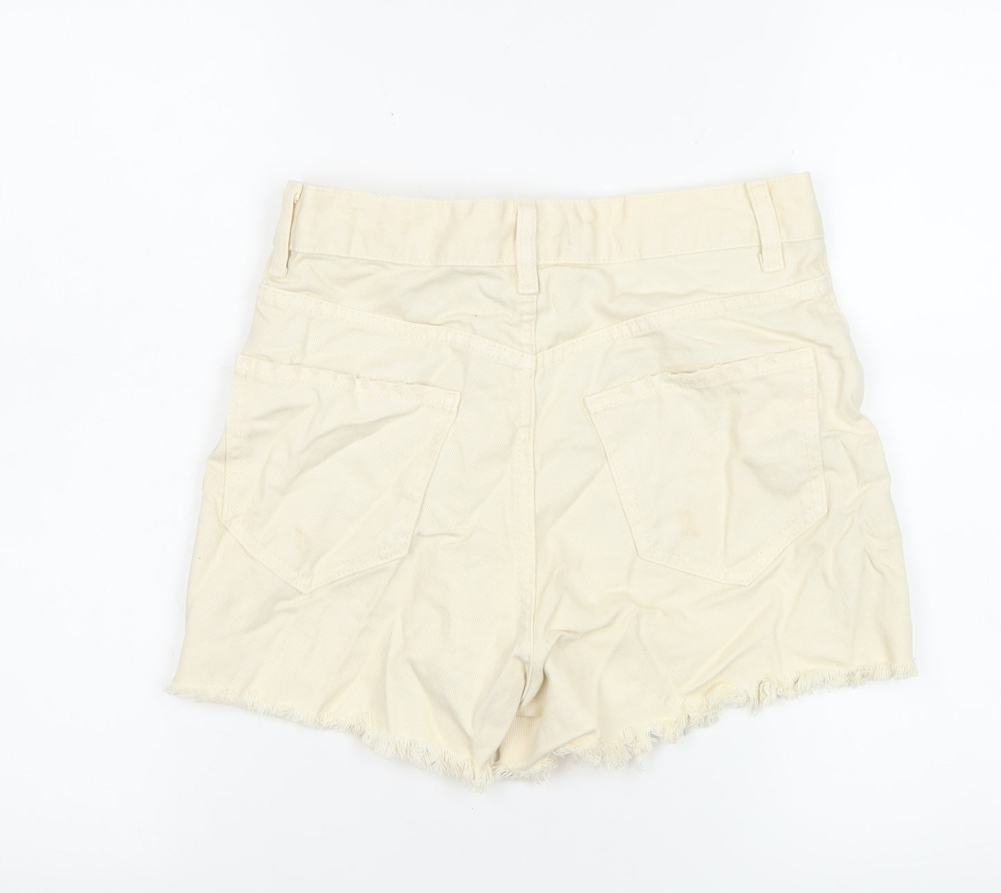 Primark Women Beige Cut-Off Denim Shorts Size 8 High Waist