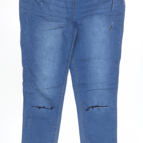 Boohoo Womens Blue Skinny Distressed High Rise Jeans Size 10