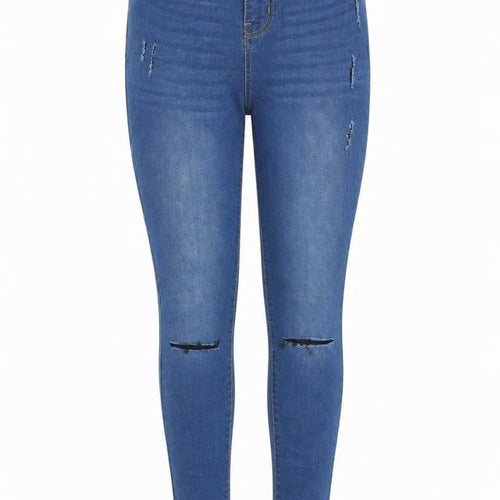 Boohoo Womens Blue Skinny Distressed High Rise Jeans Size 10