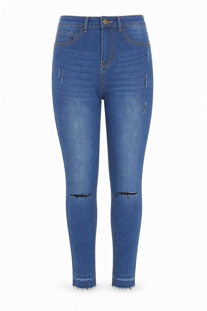 Boohoo Womens Blue Skinny Distressed High Rise Jeans Size 10