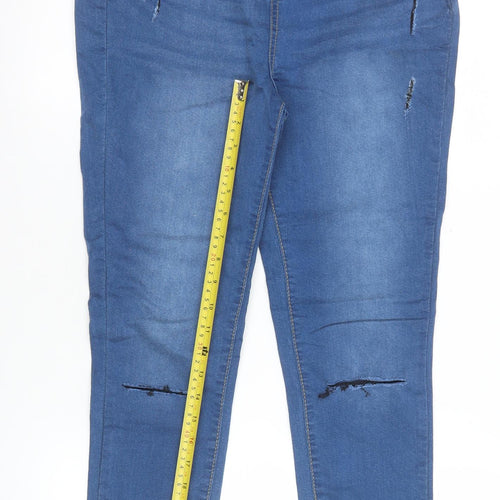 Boohoo Womens Blue Skinny Distressed High Rise Jeans Size 10