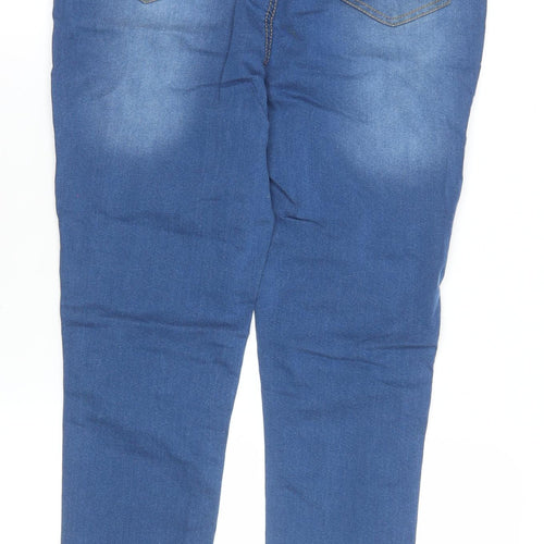 Boohoo Womens Blue Skinny Distressed High Rise Jeans Size 10