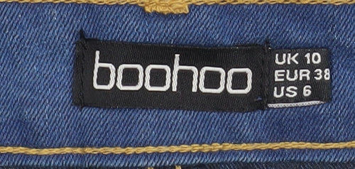 Boohoo Womens Blue Skinny Distressed High Rise Jeans Size 10