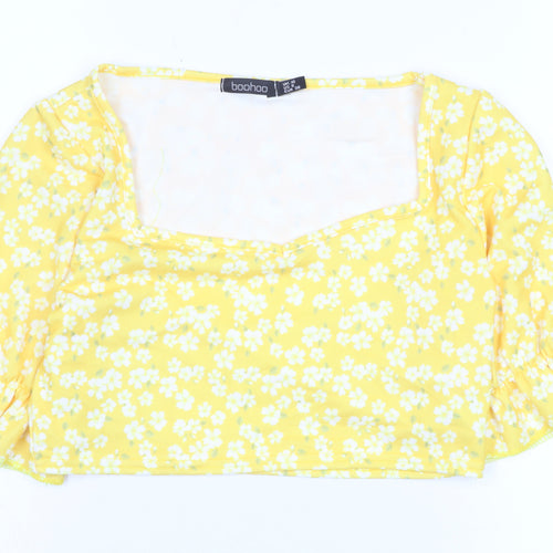 Boohoo Women's Yellow Floral Cropped Blouse Size 10