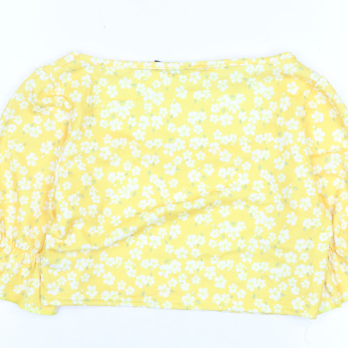 Boohoo Women's Yellow Floral Cropped Blouse Size 10