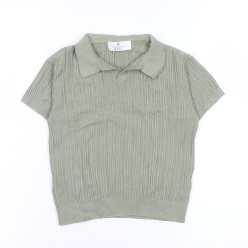 H&M Women’s Green Short Sleeve Knit Cotton Polo Top Size 2-4
