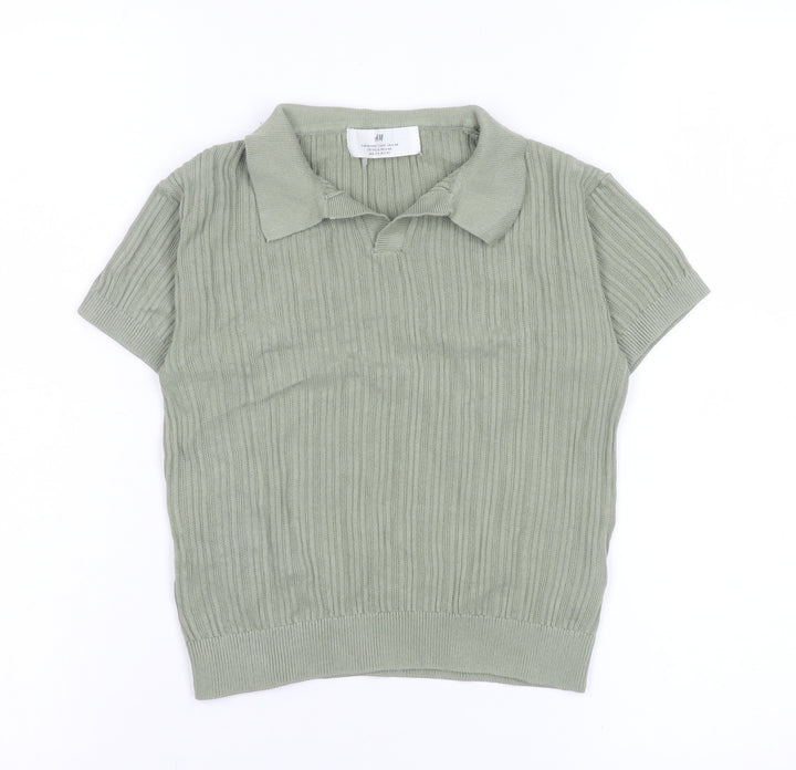 H&M Women’s Green Short Sleeve Knit Cotton Polo Top Size 2-4