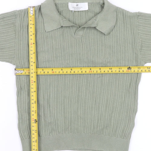 H&M Women’s Green Short Sleeve Knit Cotton Polo Top Size 2-4