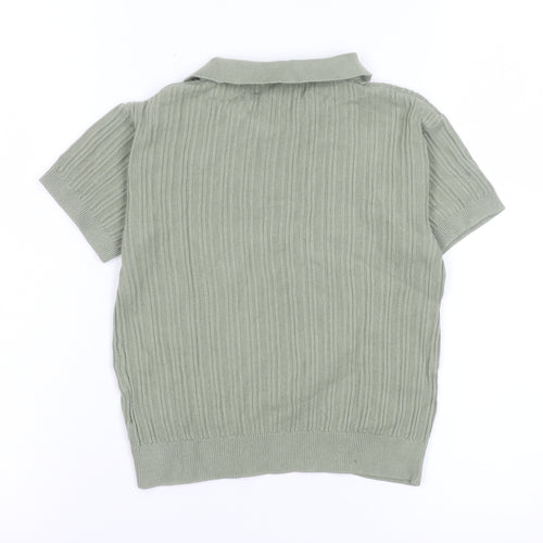 H&M Women’s Green Short Sleeve Knit Cotton Polo Top Size 2-4