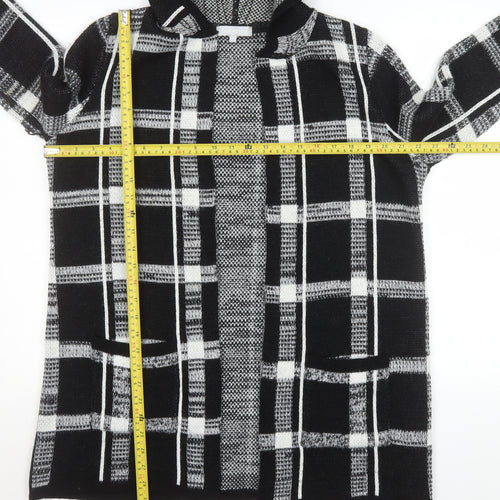 Red Herring Women's Black Check Hooded Long Cardigan M
