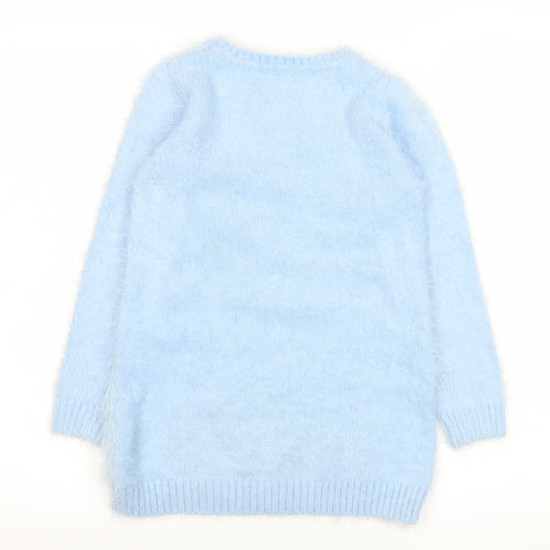 Dunnes Stores Girls Blue Polar Bear Furry Jumper Age 7 Winter Pullover