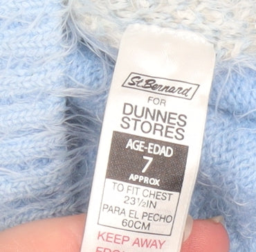 Dunnes Stores Girls Blue Polar Bear Furry Jumper Age 7 Winter Pullover