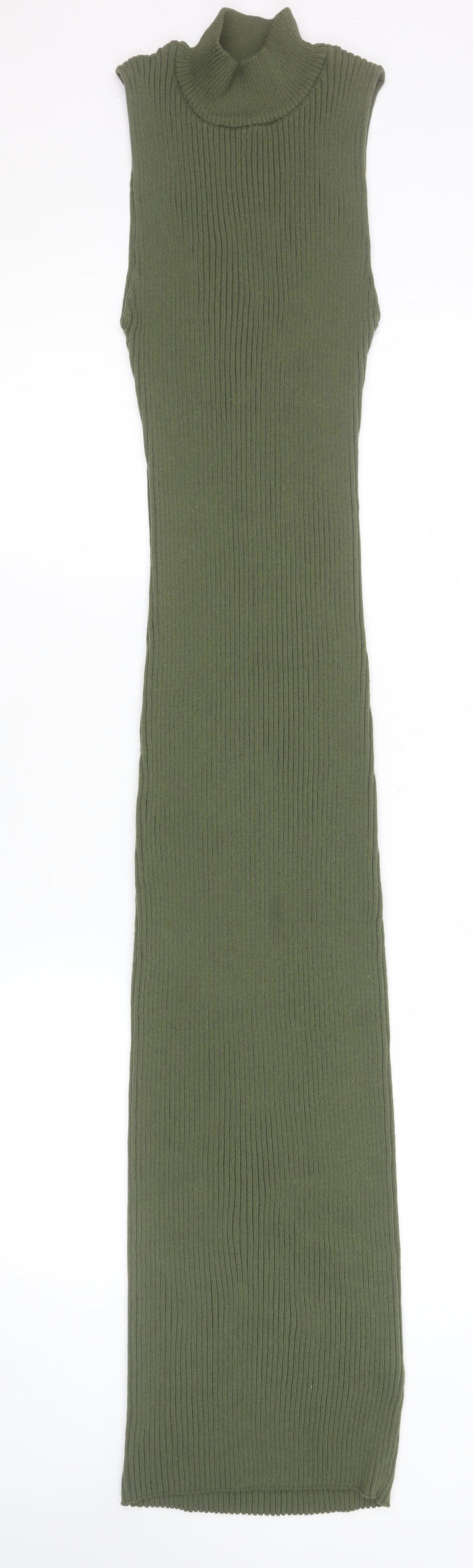 Zara Women Green Sleeveless High Neck Ribbed Bodycon Long Dress S