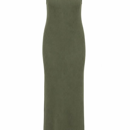 Zara Women Green Sleeveless High Neck Ribbed Bodycon Long Dress S