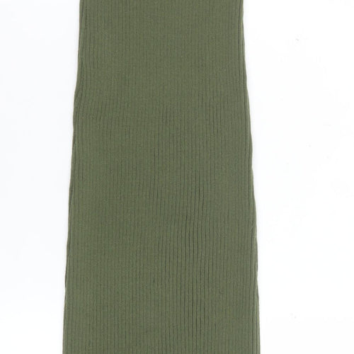 Zara Women Green Sleeveless High Neck Ribbed Bodycon Long Dress S
