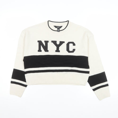 New Look Girls Cream Black NYC Pullover Jumper Age 10-11