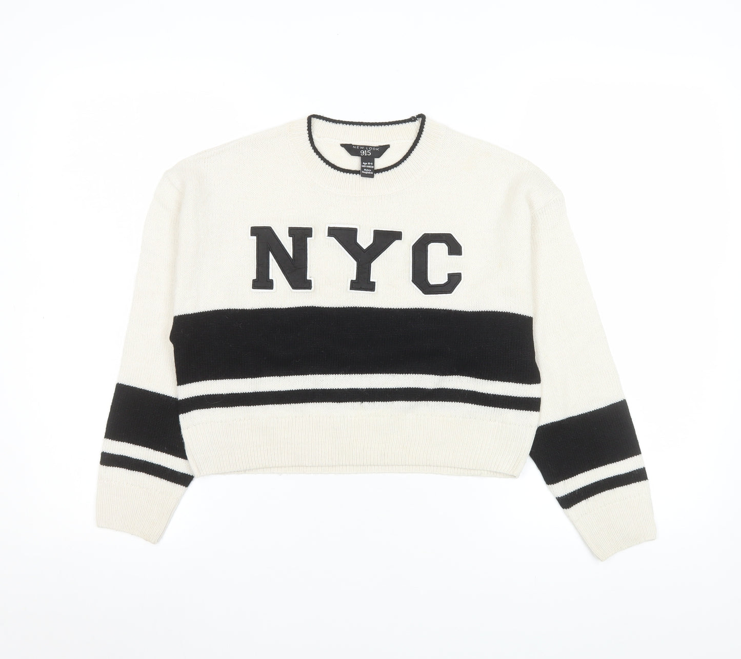 New Look Girls Cream Black NYC Pullover Jumper Age 10-11