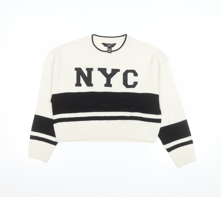 New Look Girls Cream Black NYC Pullover Jumper Age 10-11