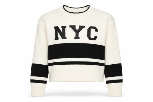 Front view of New Look girls’ cream black nyc jumper age 10-11