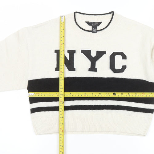 New Look Girls Cream Black NYC Pullover Jumper Age 10-11