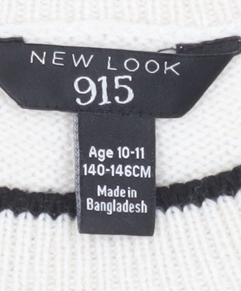 New Look Girls Cream Black NYC Pullover Jumper Age 10-11
