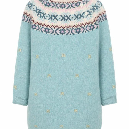 Marks and Spencer Girls Green Fair Isle Knit Jumper Dress 4-5 Years Soft Acrylic Mix