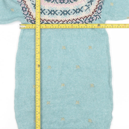 Marks and Spencer Girls Green Fair Isle Knit Jumper Dress 4-5 Years Soft Acrylic Mix